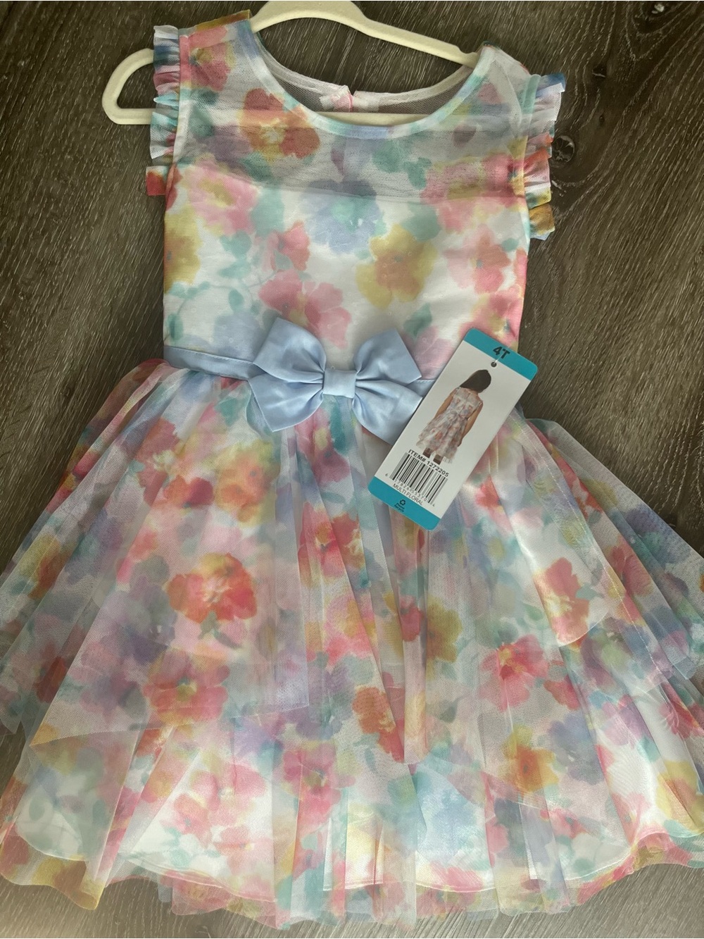 Jona Michelle Pastel Floral Tulle Dress with Blue Bow